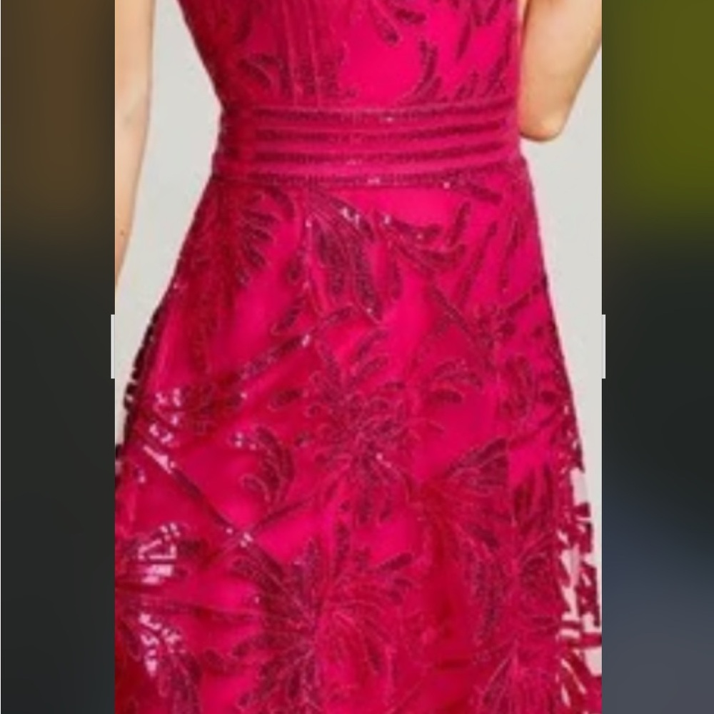 Tadashi Shoji Vibrant Pink Lace Prom Dress